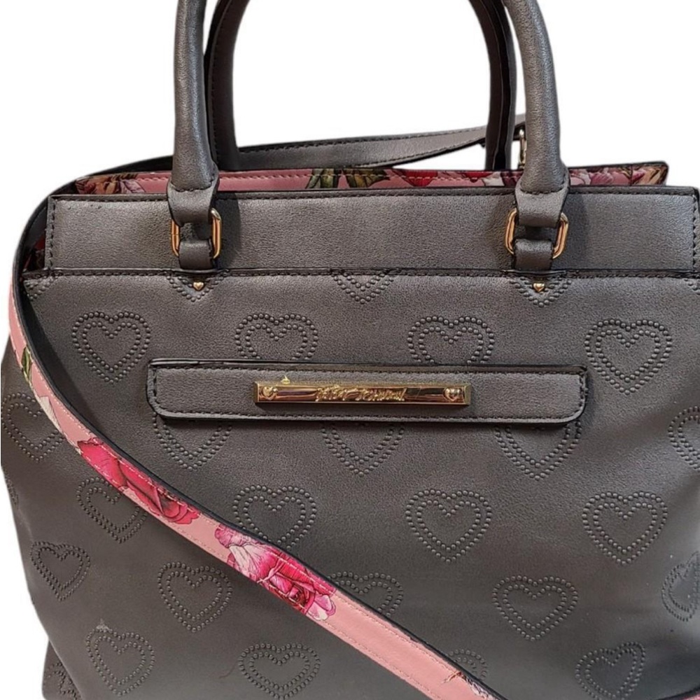 Betsy Johnson Gray Heart-Patterned Women's Satchel Bag